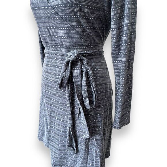 Toad & Co Womens Wrap Dress Gray Stripe Dots Long Sleeve Pockets Stretch Tie L - Picture 5 of 9